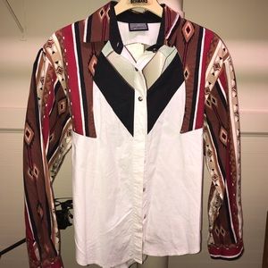 Vintage Womens Button Up down Western cute cut out